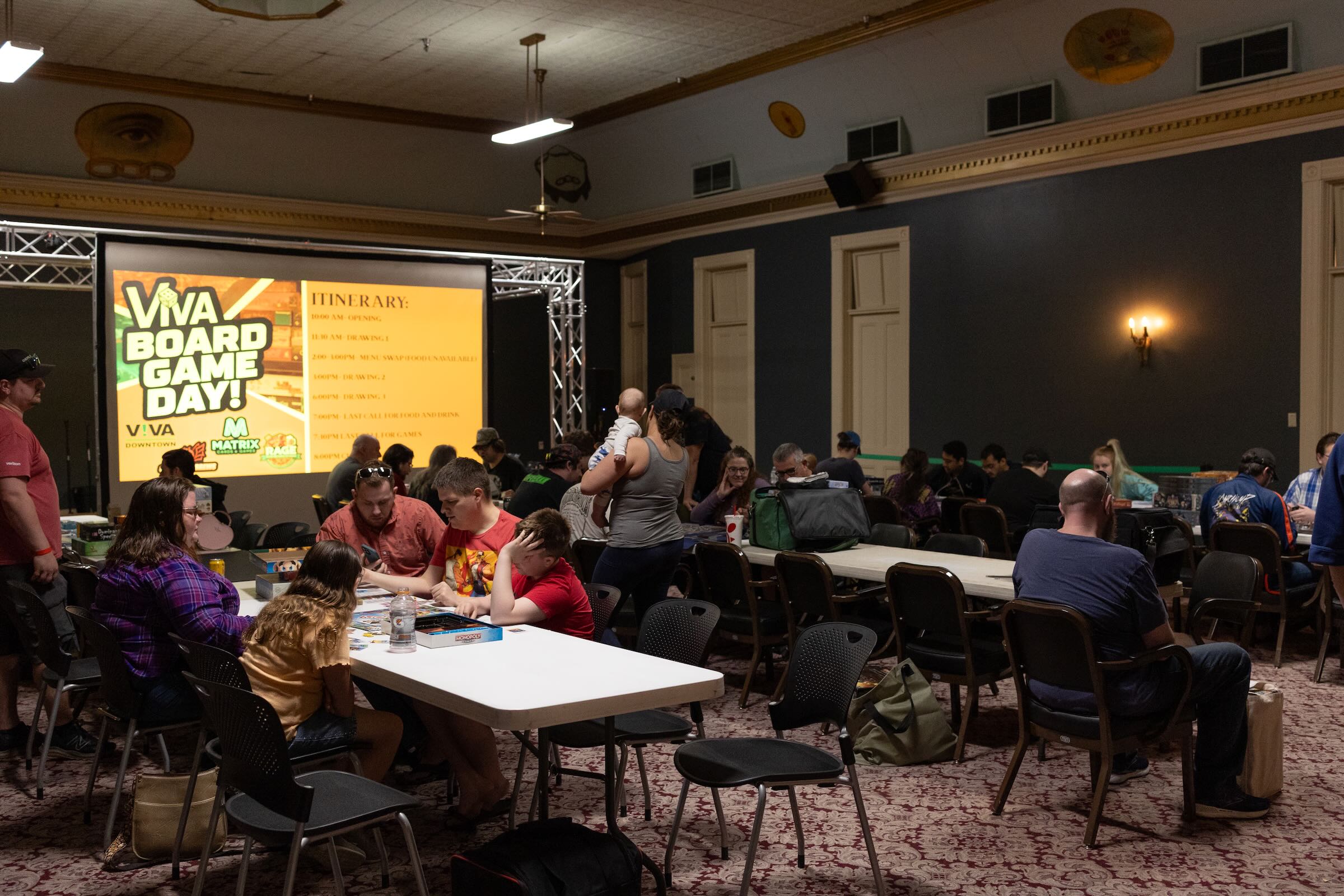 People playing games at tables